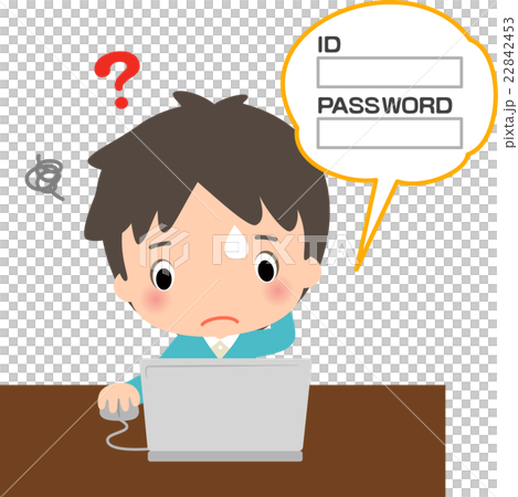 パスワードを忘れてパソコンの前で悩む男性 22842453