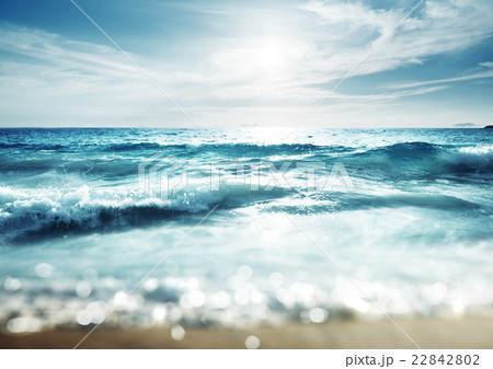 beach in sunset time, tilt shift effect 22842802