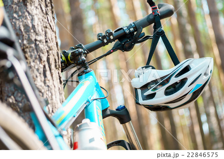 cycling helmet closeup on bicycle outdoors cycling helmet closeup on bicycle outdoors 22846575