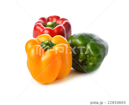 red, yellow, green bell pepper on white background red, yellow, green bell pepper on white background 22850603