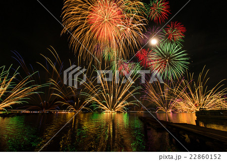 野尻湖灯ろう流し花火大会の写真素材