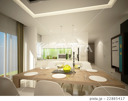 3d rendering of interior dining and kitchen 22865417