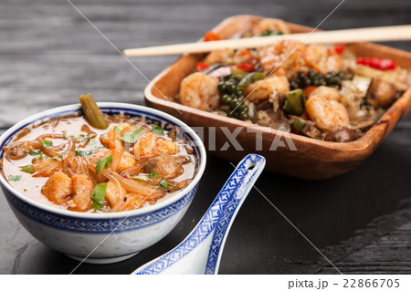 Asian shrimp soup and rice 22866705