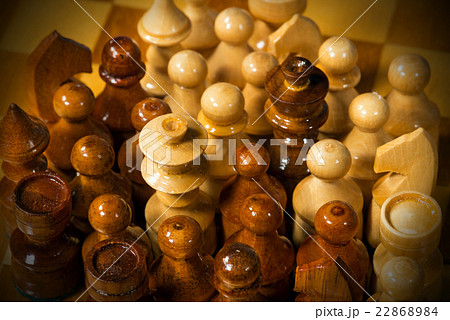 Wooden Chess Pieces on Chessboard Wooden Chess Pieces on Chessboard 22868984