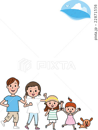 家族 夏休み ペットとお出かけのイラスト素材