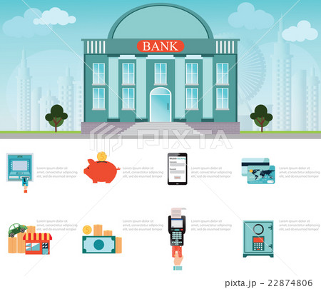 Bank building exterior on Cityscape. Bank building exterior on Cityscape. 22874806