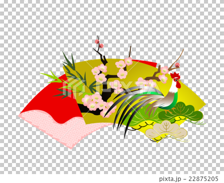 和風年賀素材　末広　酉と松竹梅 22875205