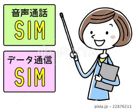 イラスト素材：SIMについて解説する若い女性 22876211