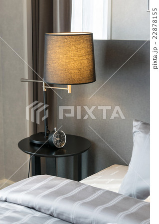modern bedroom with pillows and lamp modern bedroom with pillows and lamp 22878155