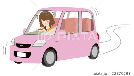 居眠り運転の女性 ピンク色車のイラスト素材