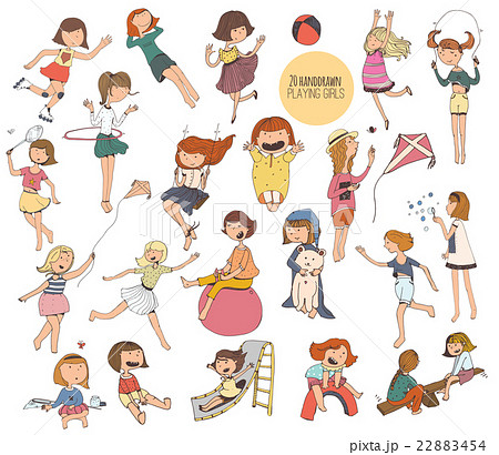 Big set of kids illustrations in summer activities 22883454
