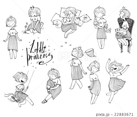 Set of black and white little cute princess Set of black and white little cute princess 22883671