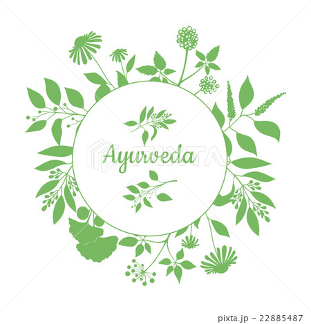 Green round frame with collection of plants Green round frame with collection of plants 22885487