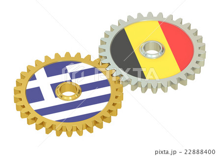 Belgium and Greece flags on a gears, 3D rendering Belgium and Greece flags on a gears, 3D rendering 22888400