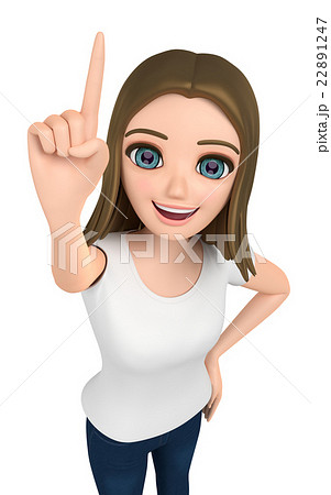 Tシャツを着た女の子は 指を一本立てている のイラスト素材