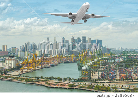 Aerial view of Singapore shipping port  22895637