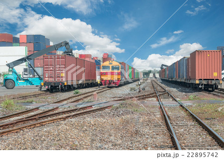 Cargo train platform with freight train container  22895742