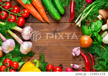 frame of different vegetables and mushrooms  22901129
