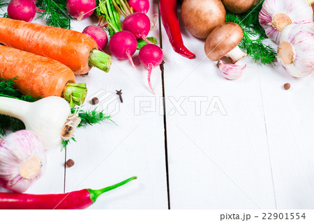 frame of different vegetables and mushrooms  22901554