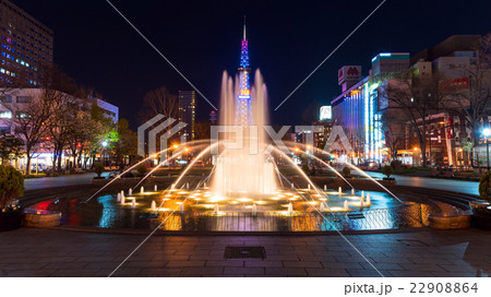 Odori park fountain and Sapporo TV towe , Hokkaido 22908864