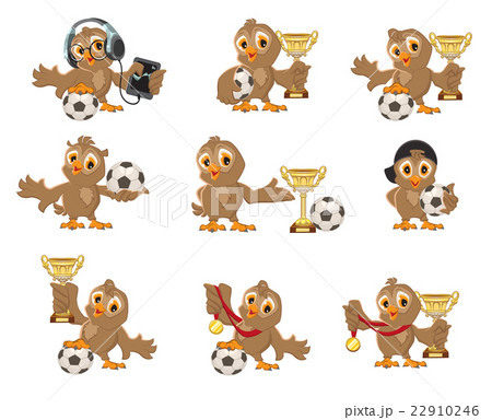 Set owl bird soccer. Win in football championship 22910246