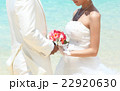 ビーチウェディングで向かい合う新郎新婦  22920630