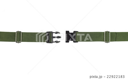 Side release buckle from plastic with green belt. Side release buckle from plastic with green belt. 22922183