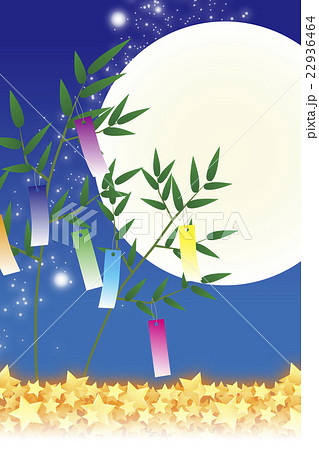 背景素材壁紙 七夕飾り 祭り 伝統 短冊 笹の葉 初夏 星屑 天の川 天の河 コピースペース 余白 のイラスト素材