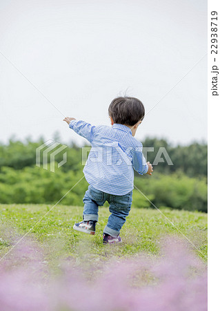 公園で遊ぶ男の子の後ろ姿の写真素材