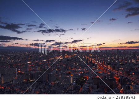 大阪市街 大阪朝焼け 都市風景 の写真素材