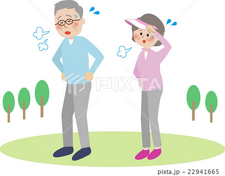 立ち止まるシニアカップル 息切れのイラスト素材
