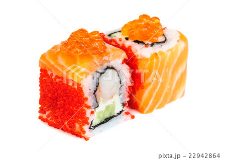 Uramaki maki sushi, two rolls isolated on white Uramaki maki sushi, two rolls isolated on white 22942864