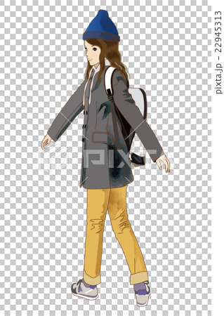 ファッション ニットキャップとダッフルコートの女子のイラスト素材