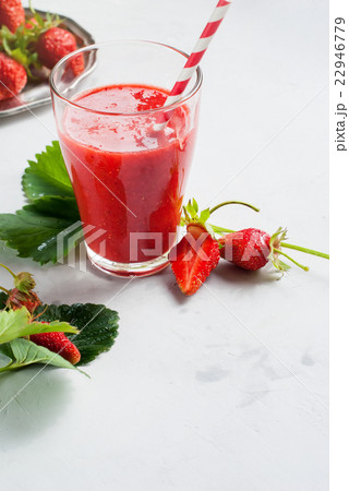 Glass Fresh Strawberry Smoothie Juice Fruits Mint 22946779