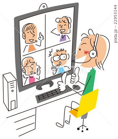 ネットでたくさんの人と会話する男性 22953144