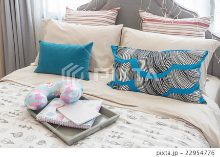 colorful pillows on bed in luxury girl's bedroom colorful pillows on bed in luxury girl's bedroom 22954776