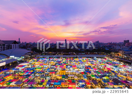 Sunset over night market rooftop Sunset over night market rooftop 22955645