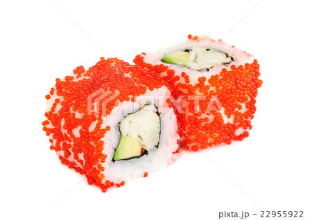 Uramaki maki sushi, two rolls isolated on white Uramaki maki sushi, two rolls isolated on white 22955922