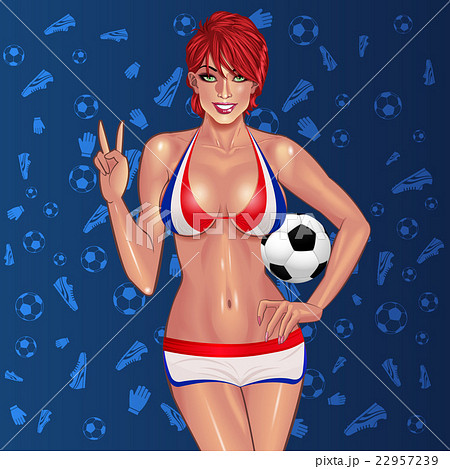 Beautifull lady on football blue background Beautifull lady on football blue background 22957239