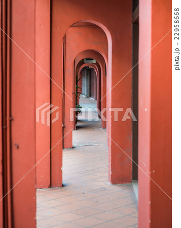 Footpath with red pole of old city at Malacca 22958668