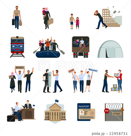 Stateless Refugees Flat Icons Set  22958731