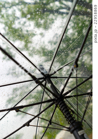 transparent umbrella under the rain with raindrops 22958869