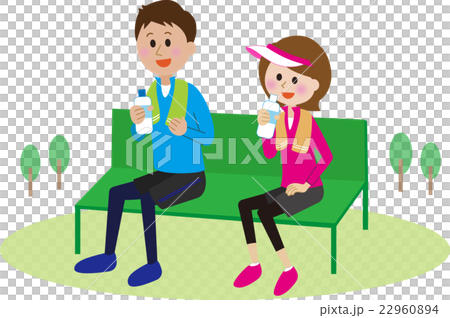 Young couple resting on the bench Smile Young couple resting on the bench Smile 22960894