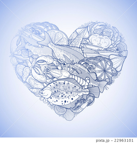 Graphic seafood in the shape of heart 22963101