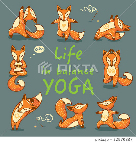 Cartoon Foxes Doing Yoga Poses Cardのイラスト素材