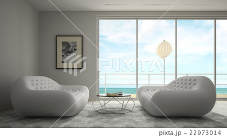 Interior of modern design room with sea view 3D 22973014