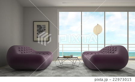 Interior of modern design room with sea view 3D 22973015