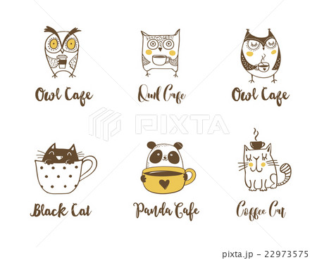 Cute owls, cat and panda drinking coffee 22973575