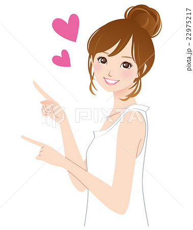 指をさす若い女性 おすすめポーズのイラスト素材