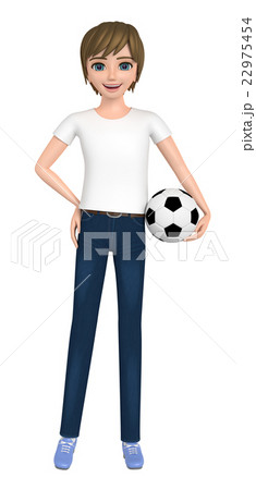 Tシャツを着た少年がサッカーボールを持っている のイラスト素材